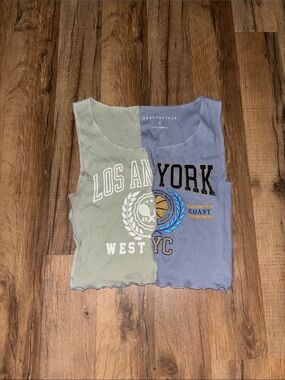 Aeropostale Two-Tone Split Crop Top in Sage Green and Periwinkle Blue